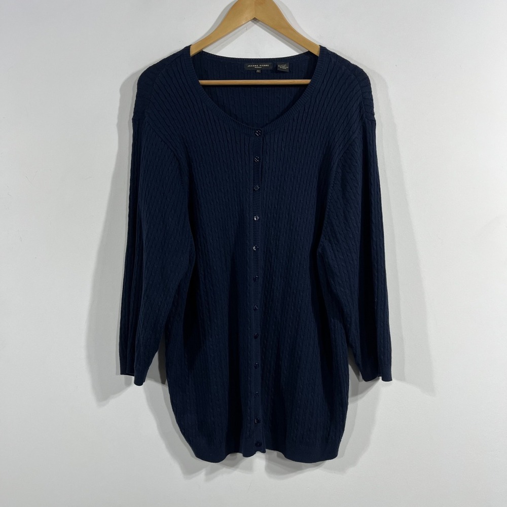 Jeanne Pierre Preppy Old Money Cable Knit Fisherman Cardigan Sweater 3X Cotton